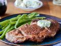 Seared steaks with blue cheese butter, Image by Rachel Johnson